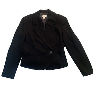 TALBOTS WOMEN'S BLACK DOUBLE BREASTED ONE BUTTON LINED WOOL BLAZER SIZE 6-EUC